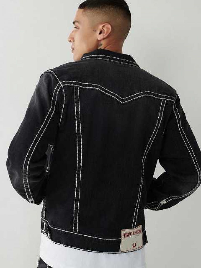 Chaqueta True Religion Jimmy Super T Stitch Denim Hombre Negras Azules | Colombia-PWCXLQZ86