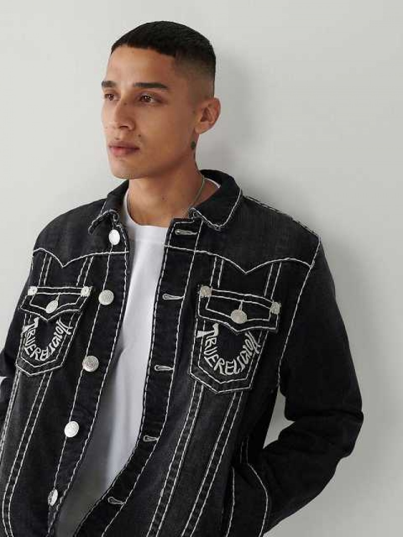 Chaqueta True Religion Jimmy Super T Stitch Denim Hombre Negras Azules | Colombia-PWCXLQZ86