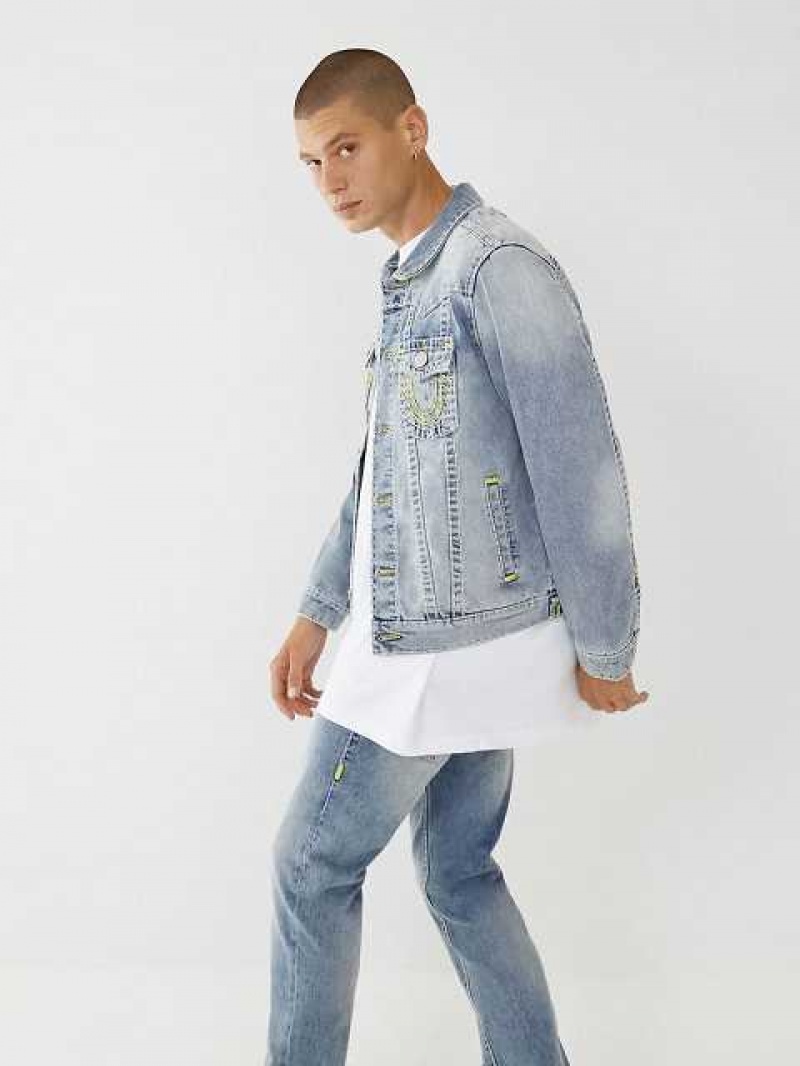 Chaqueta True Religion Jimmy Super T Stitch Denim Hombre Azules Claro | Colombia-GHUPKMW03