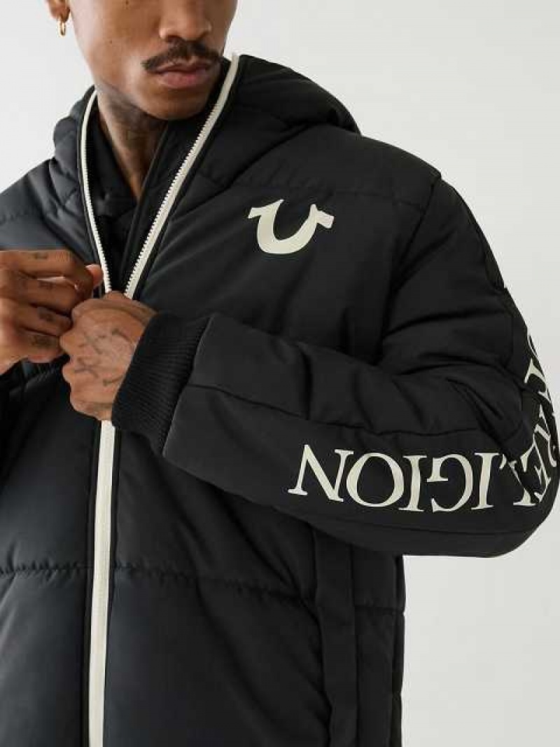 Chaqueta True Religion Panel Puffer Hombre Negras | Colombia-SUTXYHF85