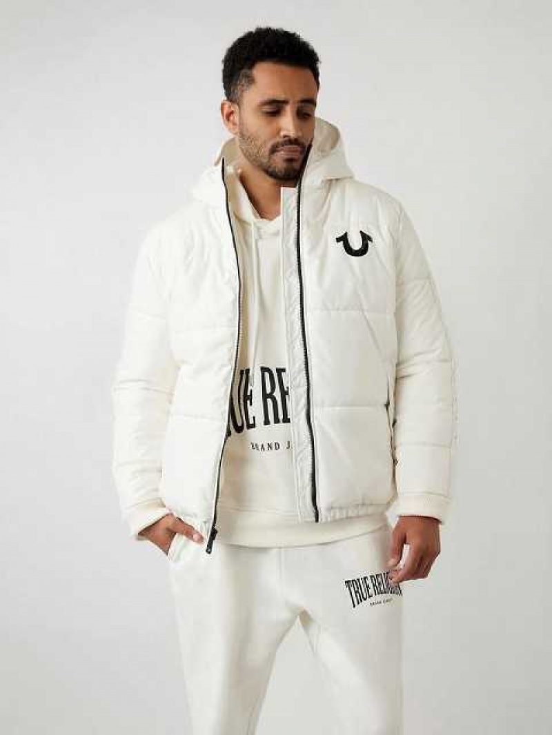 Chaqueta True Religion Panel Puffer Hombre Blancas | Colombia-OHESFUW09