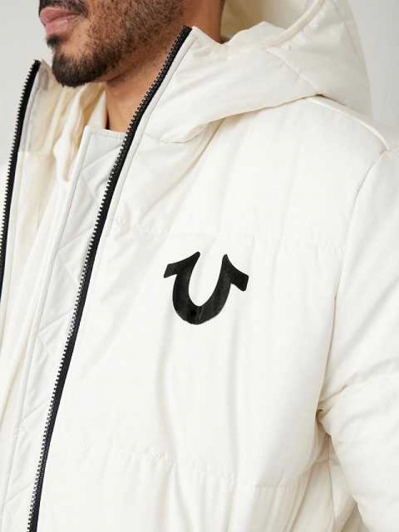 Chaqueta True Religion Panel Puffer Hombre Blancas | Colombia-OHESFUW09