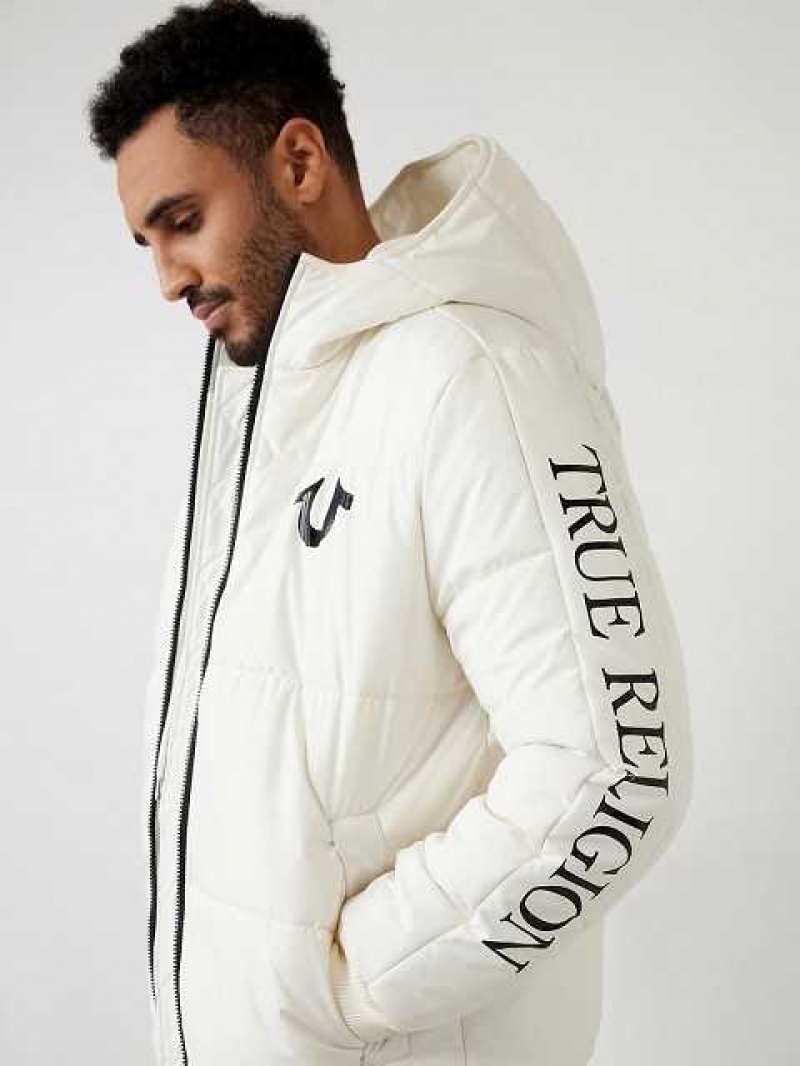 Chaqueta True Religion Panel Puffer Hombre Blancas | Colombia-OHESFUW09