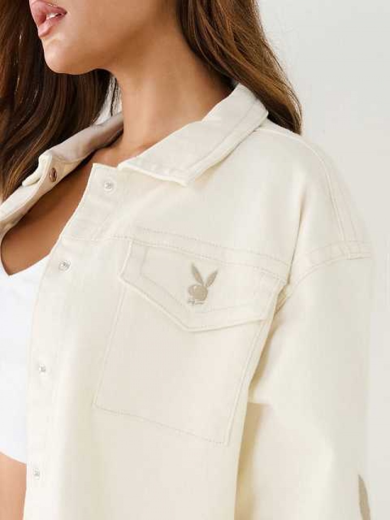 Chaqueta True Religion Playboy X True Religion Oversized Jimmy Mujer Blancas | Colombia-ORLBJEI81