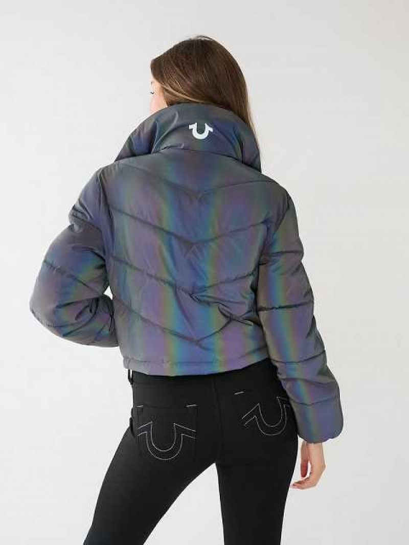 Chaqueta True Religion Reflective Crop Puffer Mujer Negras | Colombia-JVFPKCT14