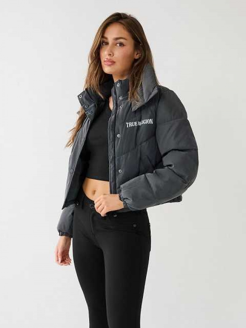 Chaqueta True Religion Reflective Crop Puffer Mujer Negras | Colombia-JVFPKCT14