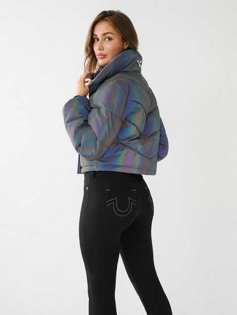 Chaqueta True Religion Reflective Crop Puffer Mujer Negras | Colombia-JVFPKCT14