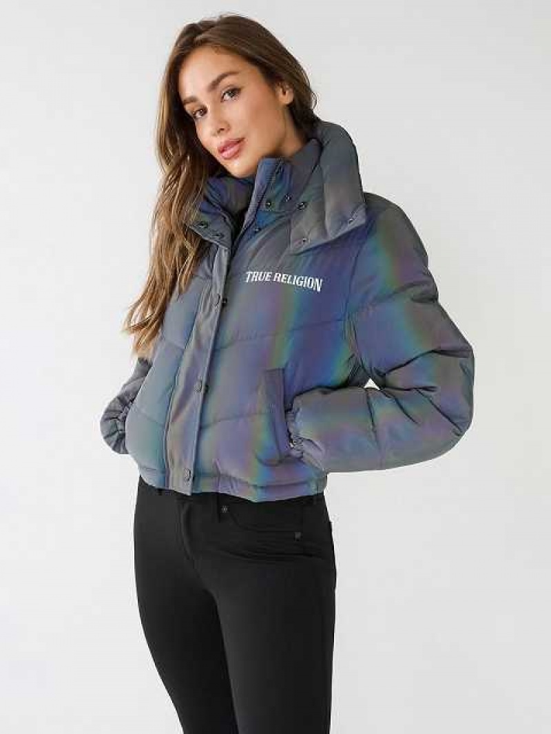 Chaqueta True Religion Reflective Crop Puffer Mujer Negras | Colombia-JVFPKCT14