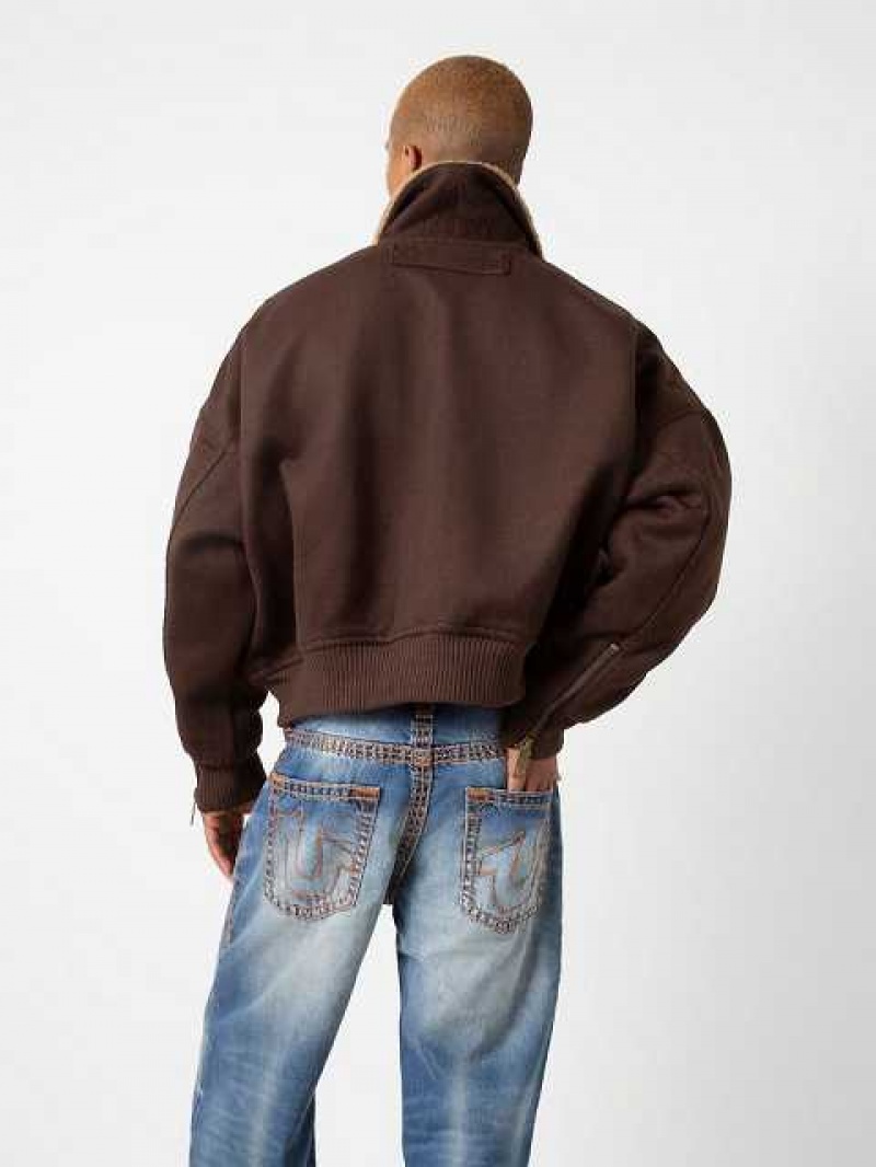 Chaqueta True Religion Sebastien Ami X True Religion Bomber Hombre Cafe | Colombia-VWZMDHU06