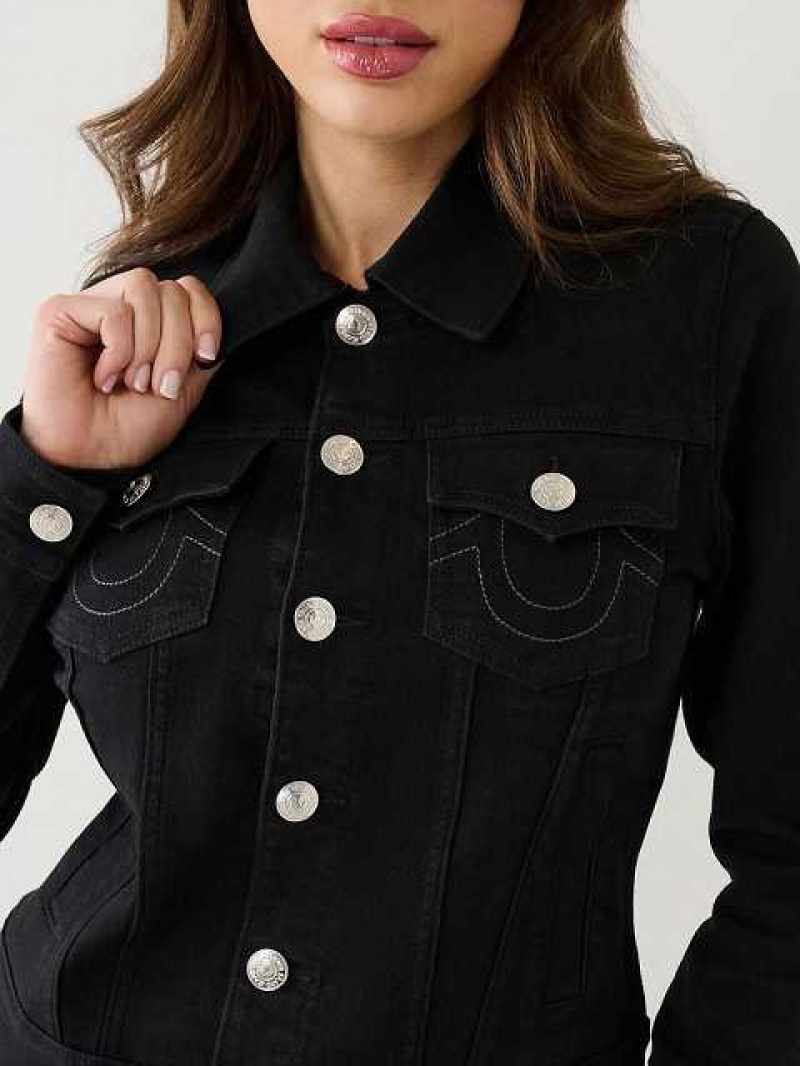 Chaqueta True Religion Single Needle Slim Fit Denim Mujer Negras | Colombia-SVYEIWH86