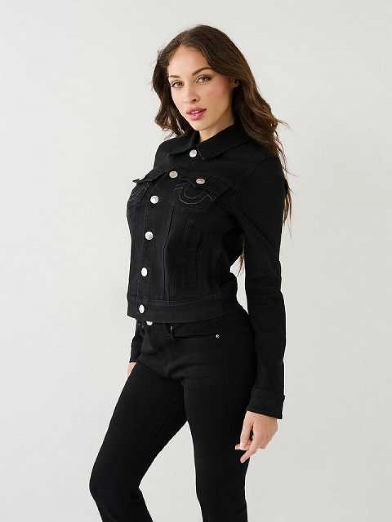 Chaqueta True Religion Single Needle Slim Fit Denim Mujer Negras | Colombia-SVYEIWH86