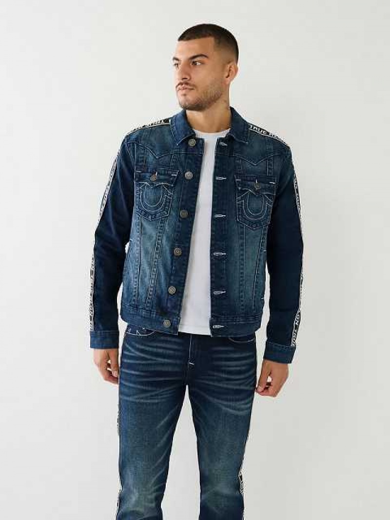 Chaqueta True Religion Tape Trim Jimmy Denim Hombre Azules Oscuro | Colombia-HYTPUNS08