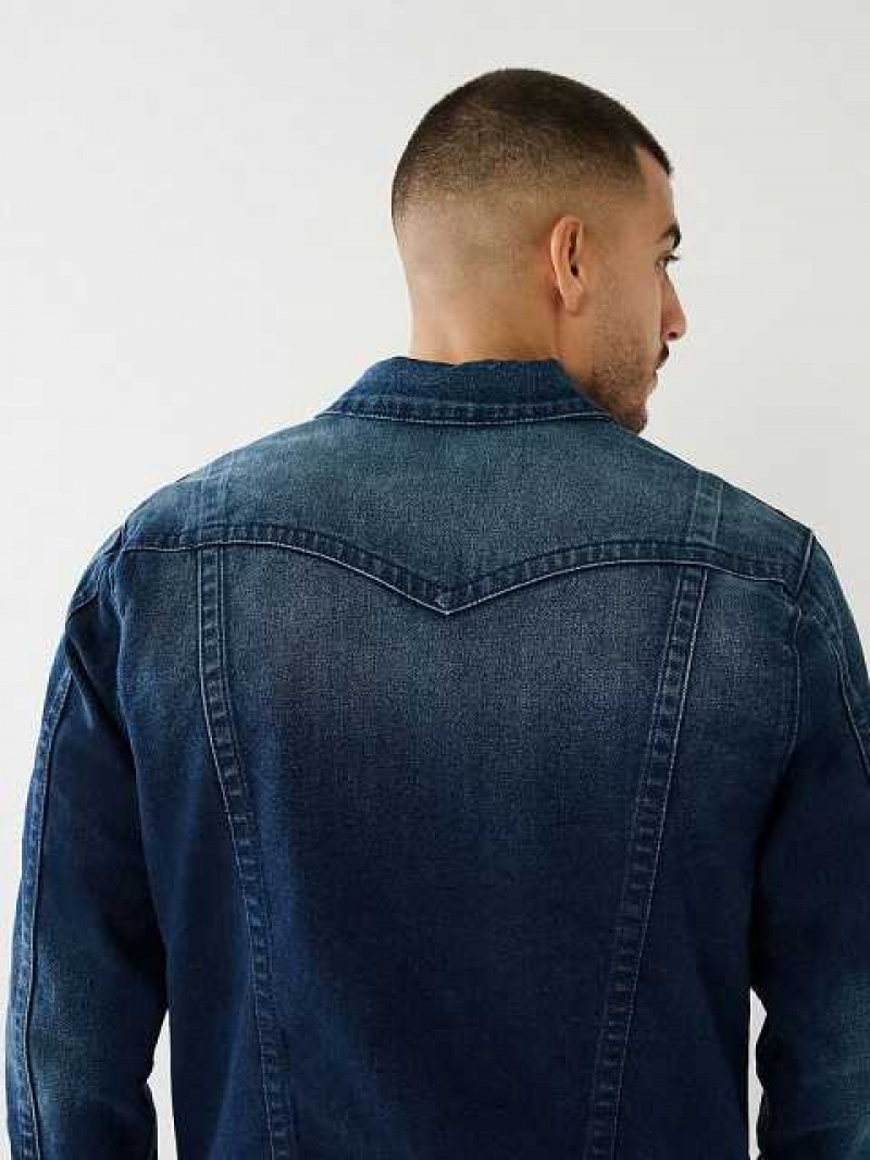 Chaqueta True Religion Tape Trim Jimmy Denim Hombre Azules Oscuro | Colombia-HYTPUNS08