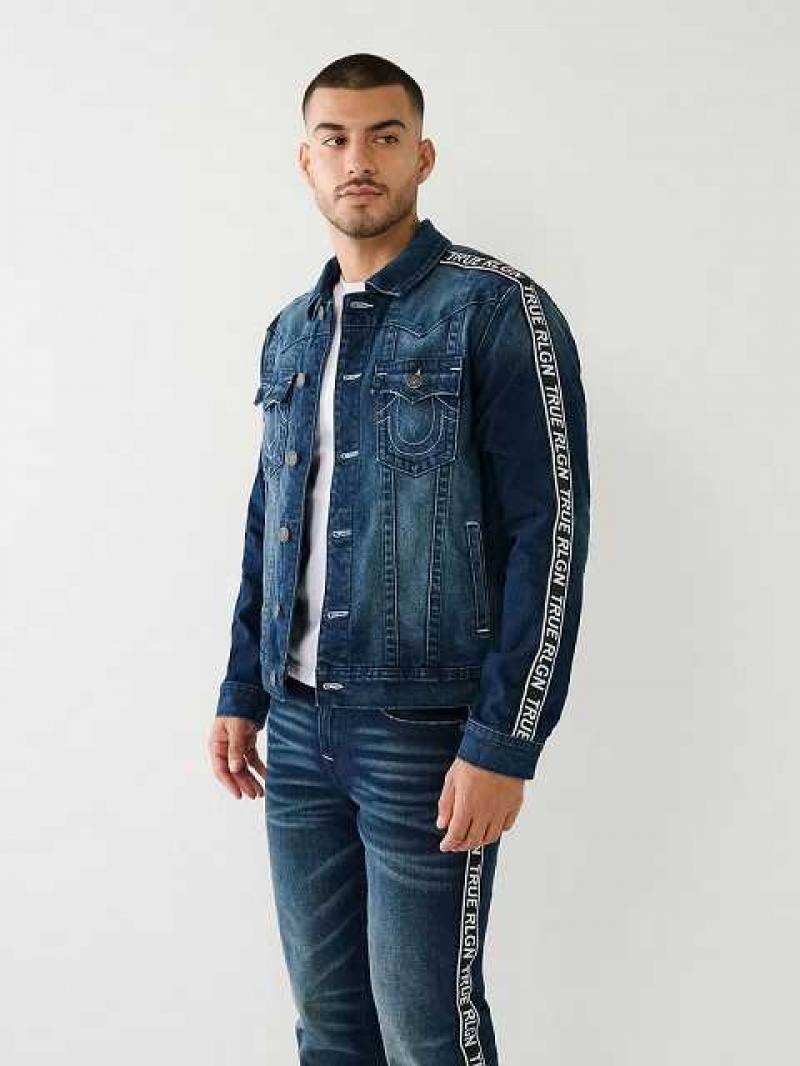 Chaqueta True Religion Tape Trim Jimmy Denim Hombre Azules Oscuro | Colombia-HYTPUNS08