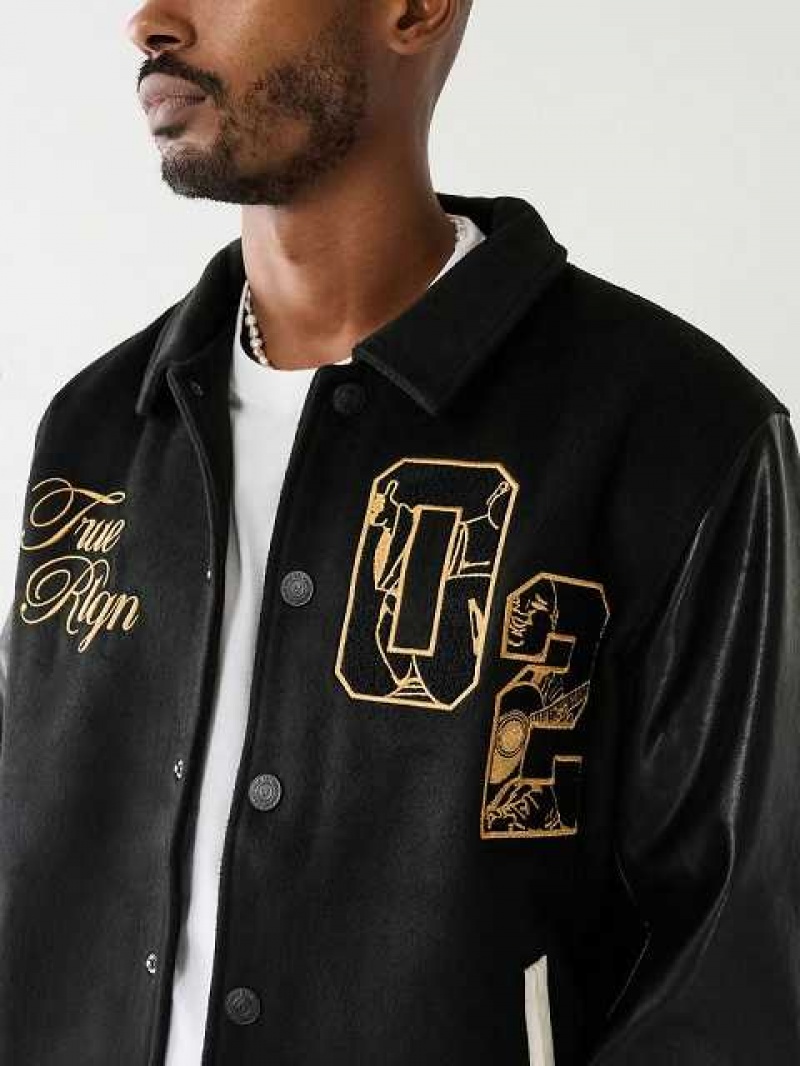 Chaqueta True Religion Tr Varsity Hombre Negras | Colombia-ADQGKOH29