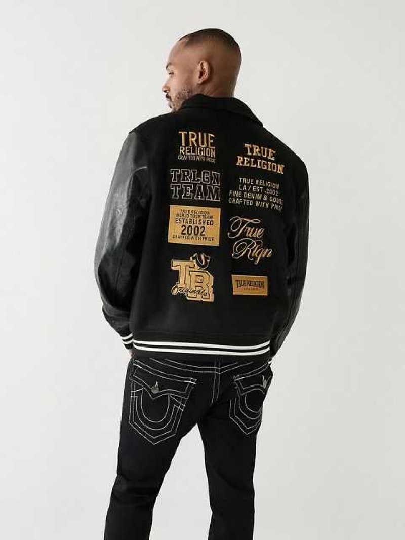 Chaqueta True Religion Tr Varsity Hombre Negras | Colombia-ADQGKOH29