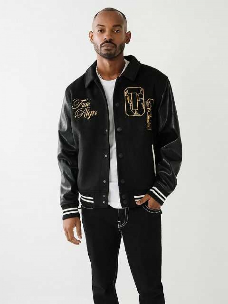 Chaqueta True Religion Tr Varsity Hombre Negras | Colombia-ADQGKOH29