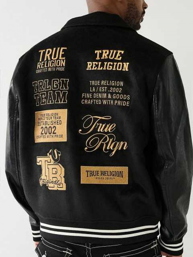 Chaqueta True Religion Tr Varsity Hombre Negras | Colombia-ADQGKOH29