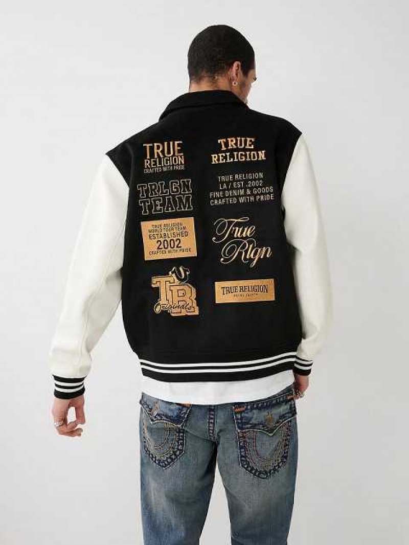 Chaqueta True Religion Tr Varsity Hombre Negras | Colombia-XWYSUMO04