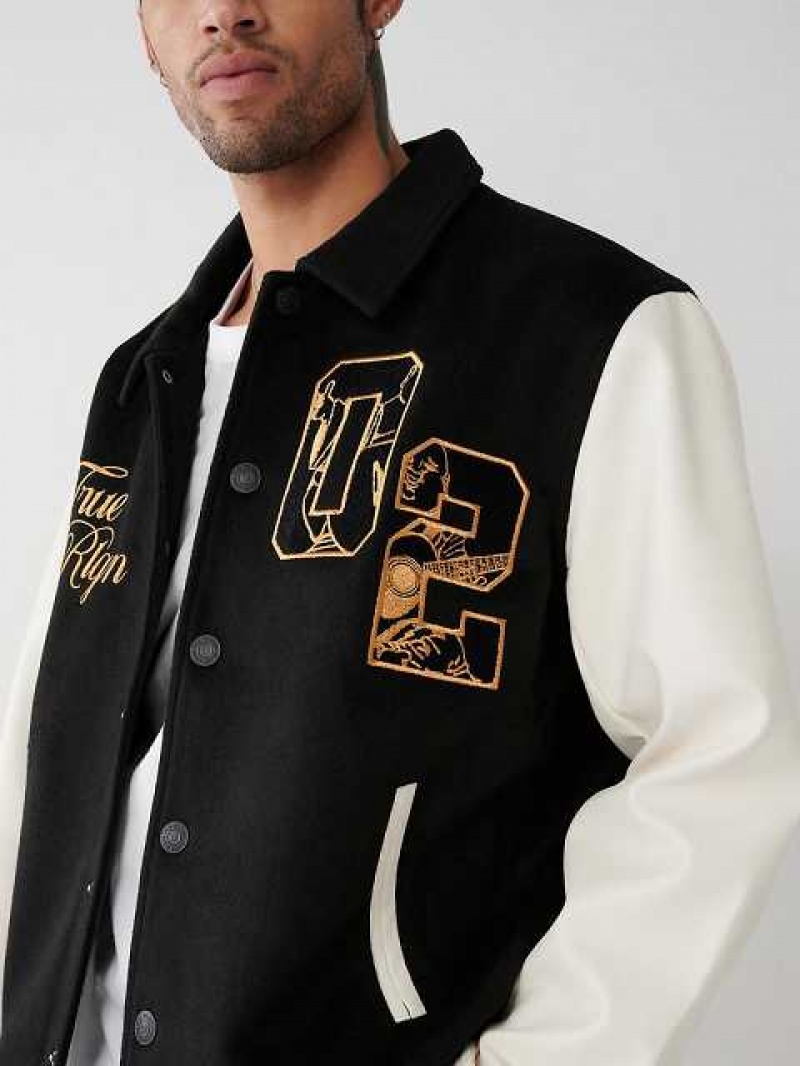 Chaqueta True Religion Tr Varsity Hombre Negras | Colombia-XWYSUMO04