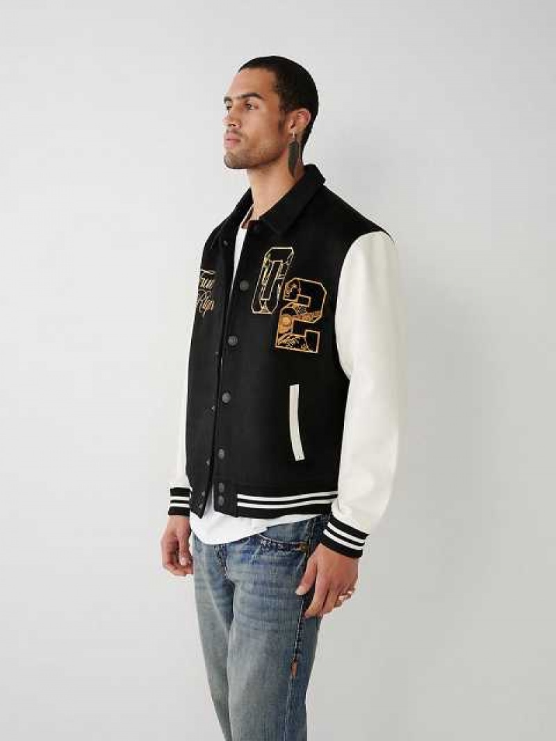 Chaqueta True Religion Tr Varsity Hombre Negras | Colombia-XWYSUMO04