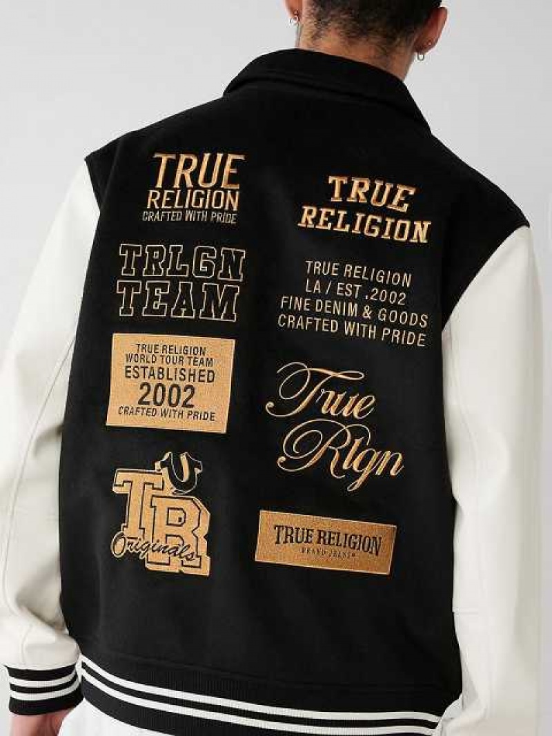 Chaqueta True Religion Tr Varsity Hombre Negras | Colombia-XWYSUMO04