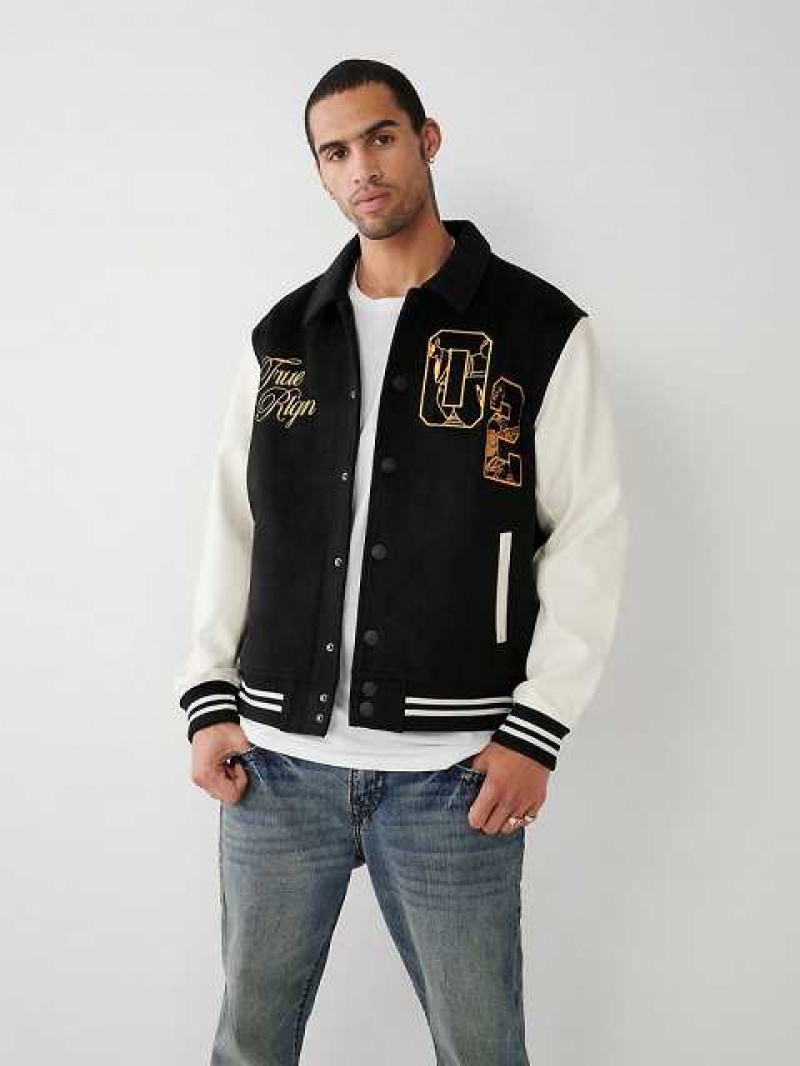 Chaqueta True Religion Tr Varsity Hombre Negras | Colombia-XWYSUMO04