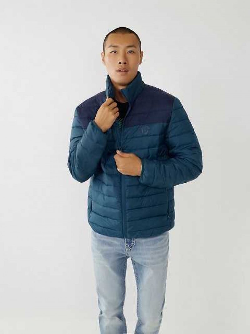 Chaqueta True Religion Two-tone Puffer Hombre Azules Azules | Colombia-ZMXUCIY73