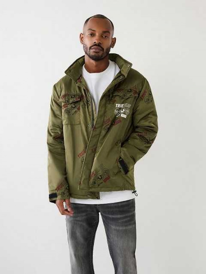 Chaqueta True Religion Utility Puffer Hombre Marrones Verde | Colombia-NOHLRKJ19