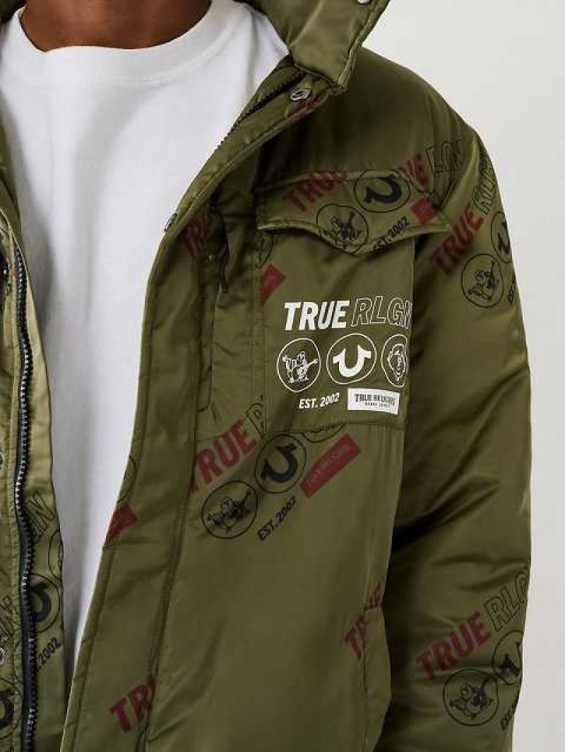 Chaqueta True Religion Utility Puffer Hombre Marrones Verde | Colombia-NOHLRKJ19