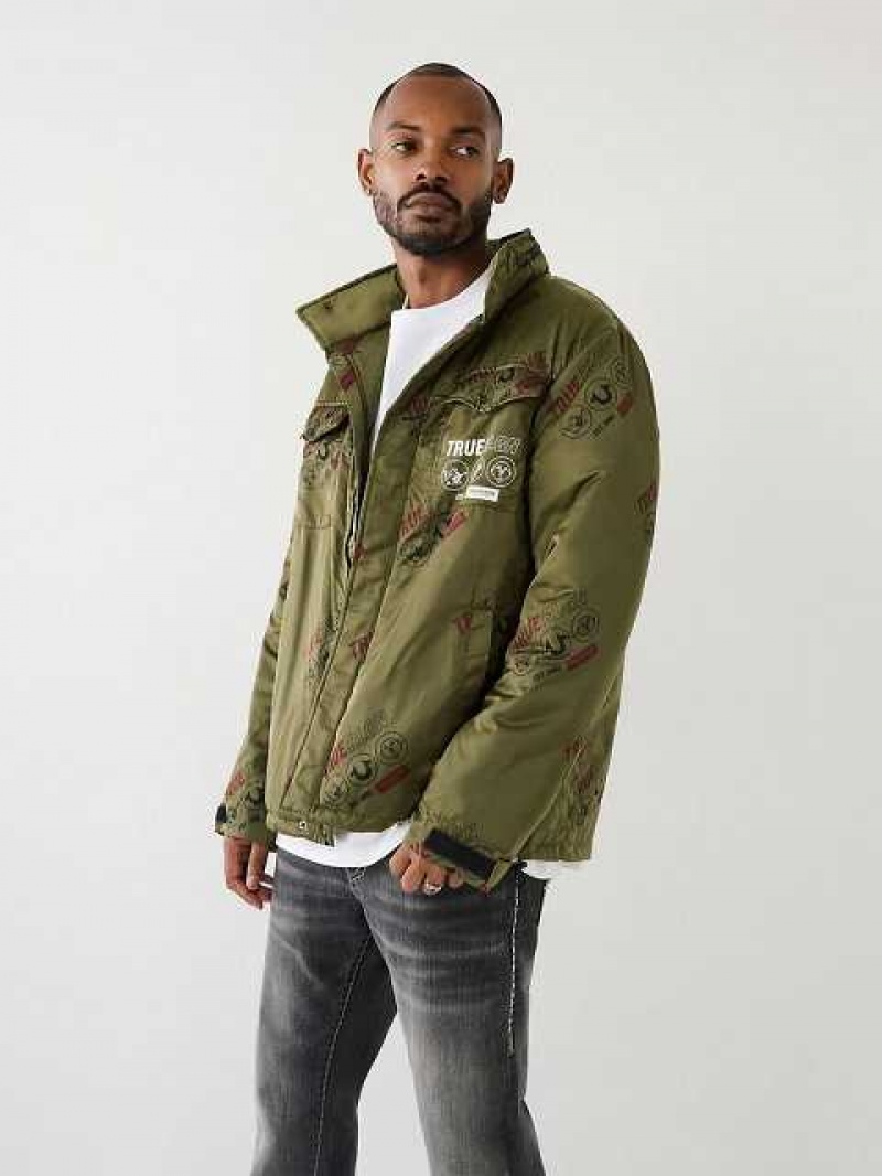 Chaqueta True Religion Utility Puffer Hombre Marrones Verde | Colombia-NOHLRKJ19