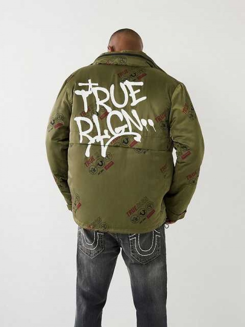 Chaqueta True Religion Utility Puffer Hombre Marrones Verde | Colombia-NOHLRKJ19