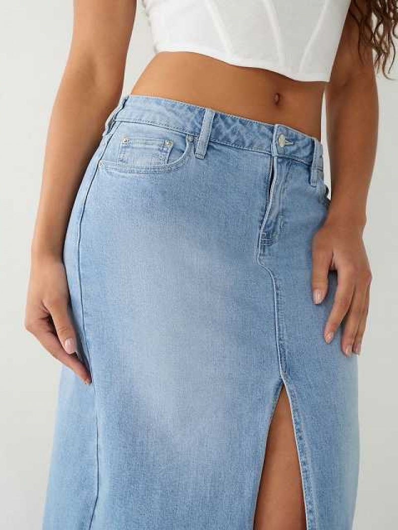 Falda True Religion Midi Denim Mujer Azules Claro Azules | Colombia-MSRLVYN83