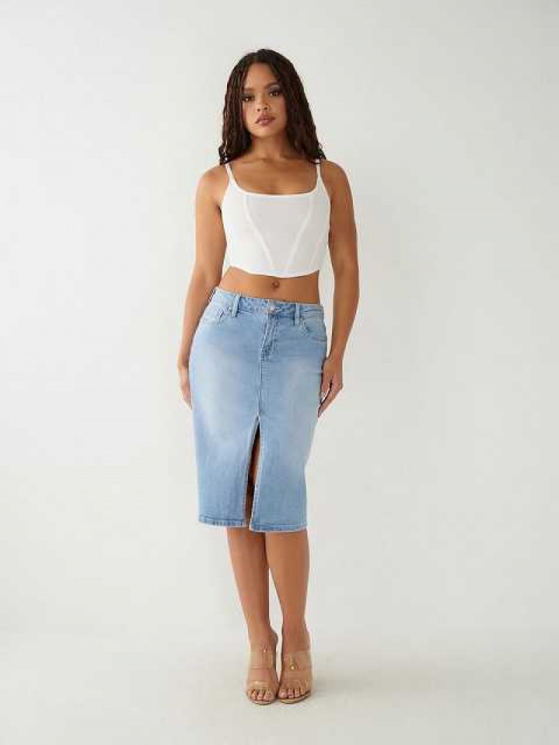 Falda True Religion Midi Denim Mujer Azules Claro Azules | Colombia-MSRLVYN83