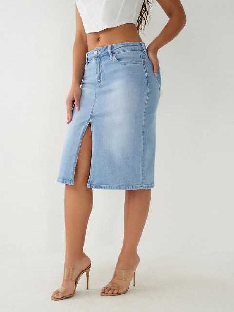 Falda True Religion Midi Denim Mujer Azules Claro Azules | Colombia-MSRLVYN83