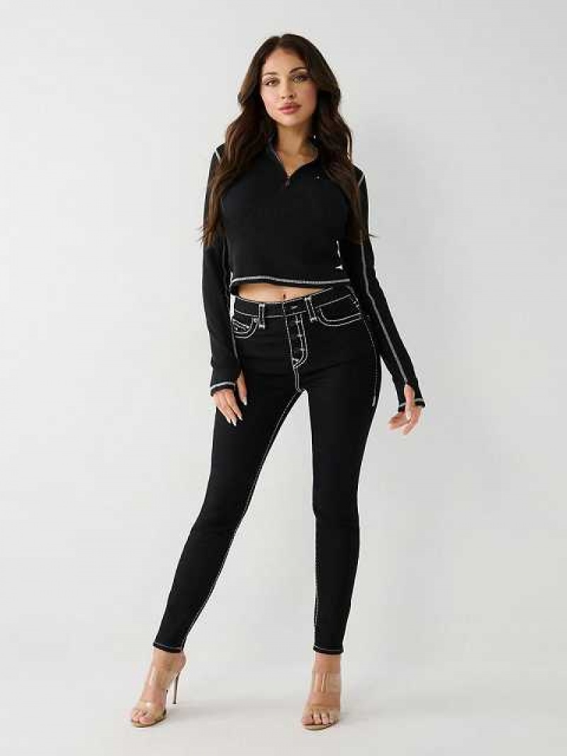 Jeans Skinny True Religion Halle High Rise Mujer Negras | Colombia-DVLZFQO46