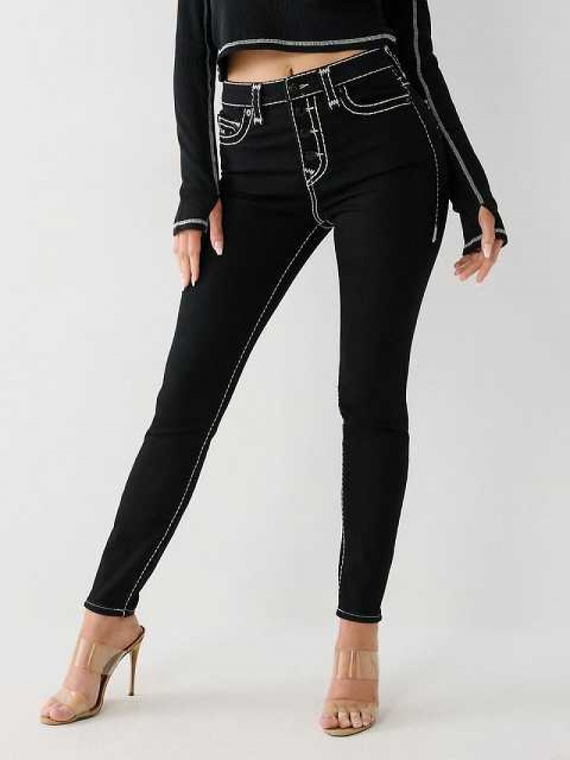 Jeans Skinny True Religion Halle High Rise Mujer Negras | Colombia-DVLZFQO46