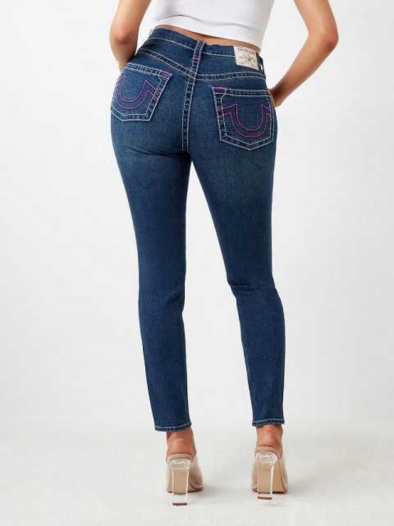 Jeans Skinny True Religion Halle High Rise Super Mujer Azul Marino | Colombia-MFZYIOQ39