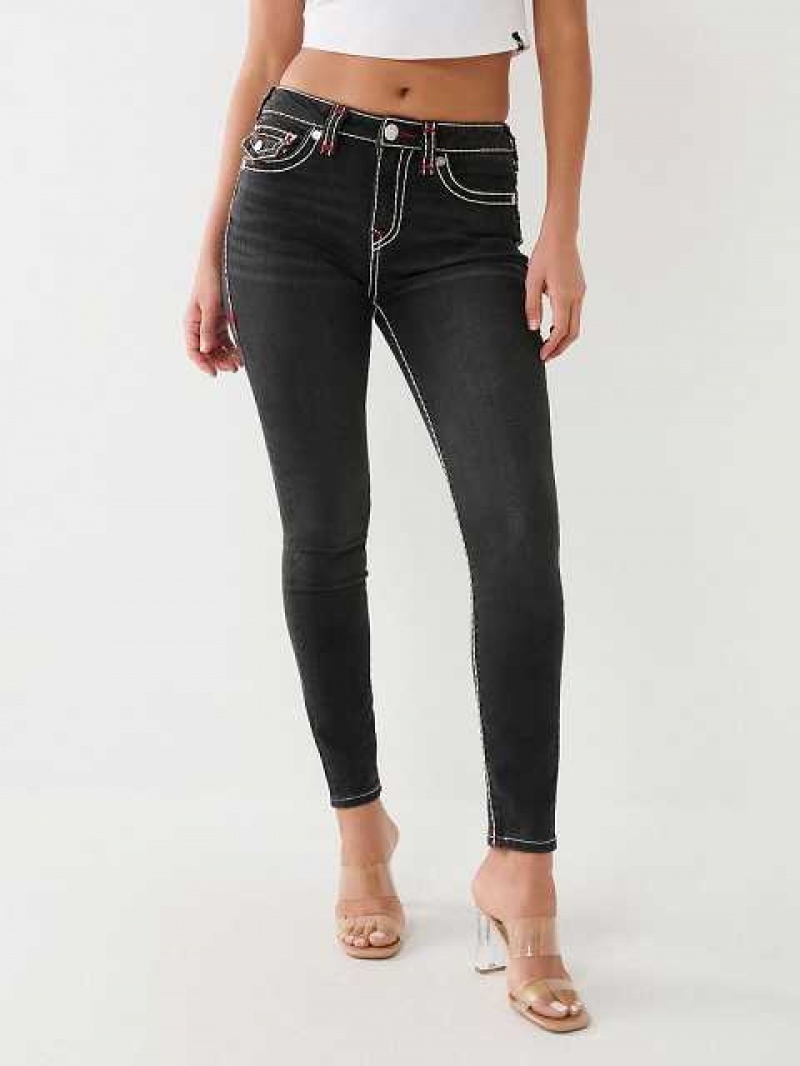 Jeans Skinny True Religion Jennie Mid Rise Super T Mujer Negras | Colombia-AUVEQSC40