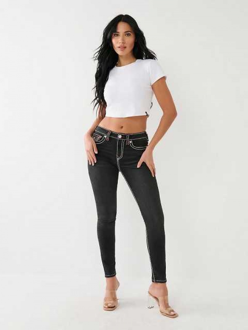 Jeans Skinny True Religion Jennie Mid Rise Super T Mujer Negras | Colombia-AUVEQSC40