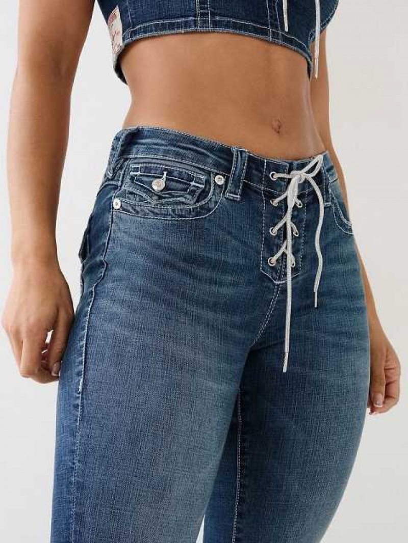 Jeans Straight True Religion Crystal Encaje Up Mid-rise Billie Mujer Blancas | Colombia-HGVPCBJ74