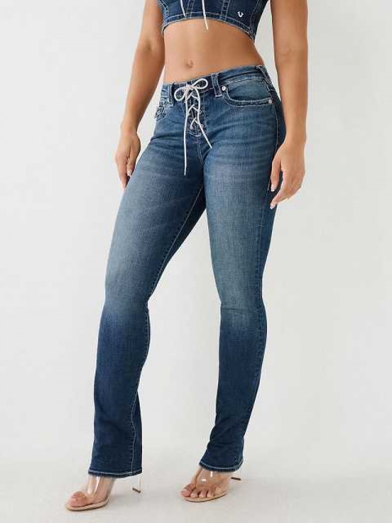 Jeans Straight True Religion Crystal Encaje Up Mid-rise Billie Mujer Blancas | Colombia-HGVPCBJ74