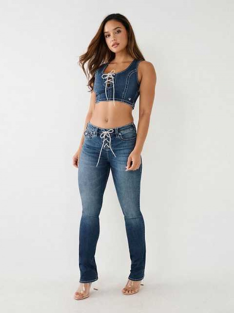 Jeans Straight True Religion Crystal Encaje Up Mid-rise Billie Mujer Blancas | Colombia-HGVPCBJ74