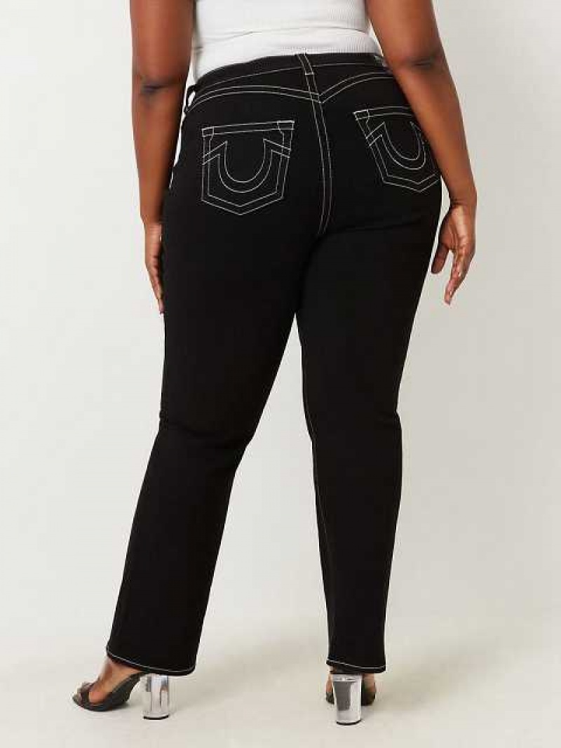 Jeans Straight True Religion Plus Billie Mujer Negras | Colombia-LVFDXZC38