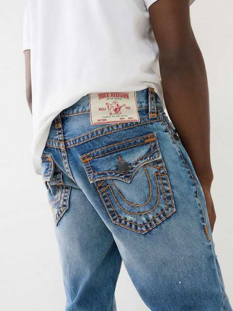 Jeans Straight True Religion Ricky Beach Splatter Distressed Hombre Azules | Colombia-ENTSXDP23