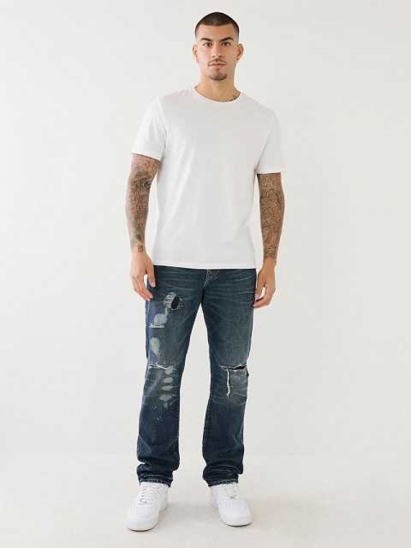 Jeans Straight True Religion Ricky Distressed Flap Hombre Azules Oscuro | Colombia-QDLWOKU74