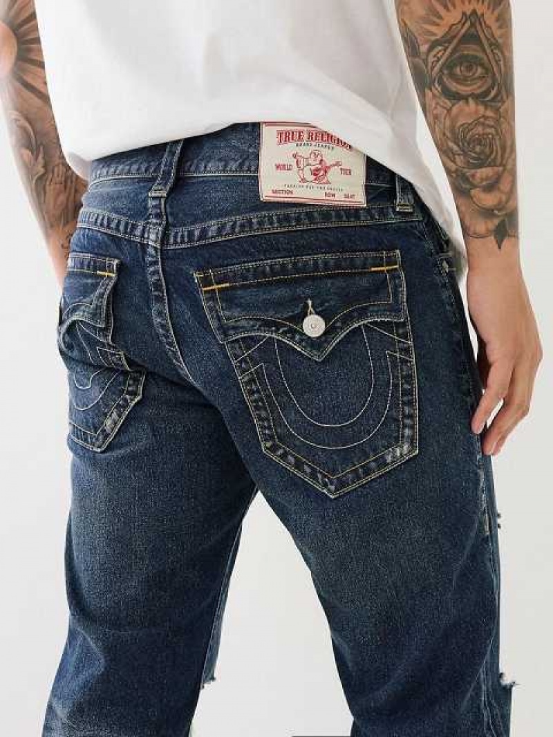 Jeans Straight True Religion Ricky Distressed Flap Hombre Azules Oscuro | Colombia-QDLWOKU74