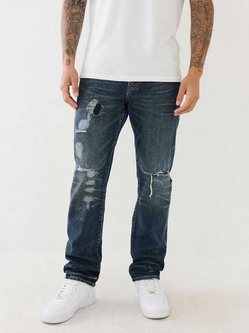 Jeans Straight True Religion Ricky Distressed Flap Hombre Azules Oscuro | Colombia-QDLWOKU74