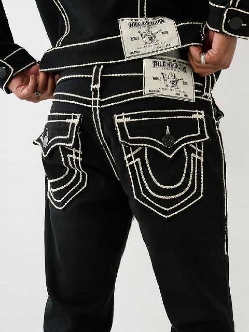 Jeans Straight True Religion Ricky Rope Stitch Hombre Negras | Colombia-UBNCALO98