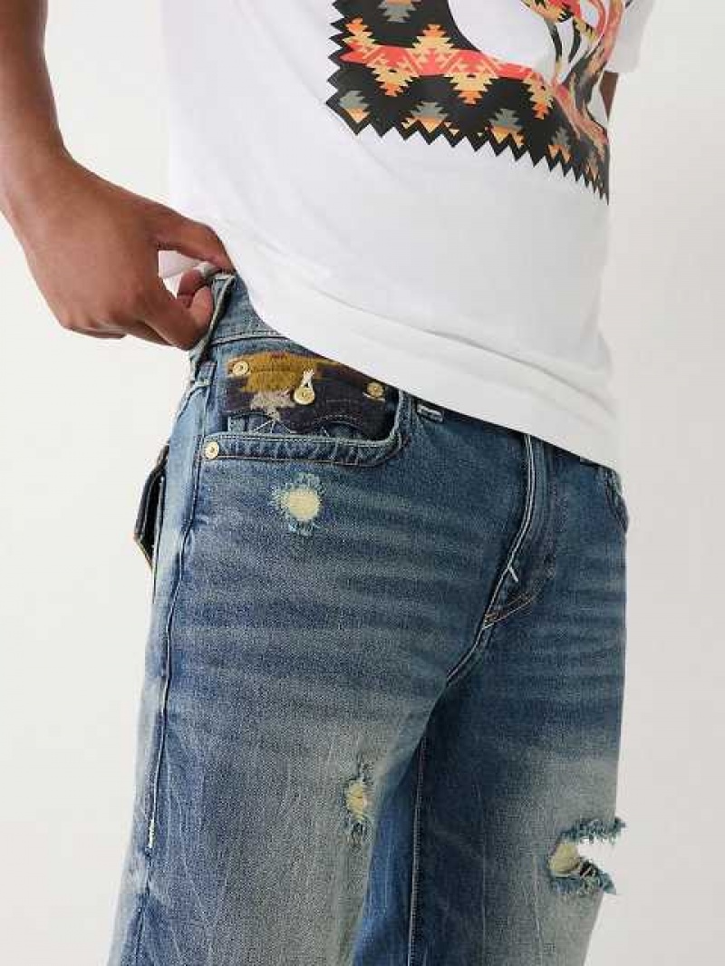 Jeans Straight True Religion Ricky Southwestern Flap Hombre Azules | Colombia-LWUTKJH72